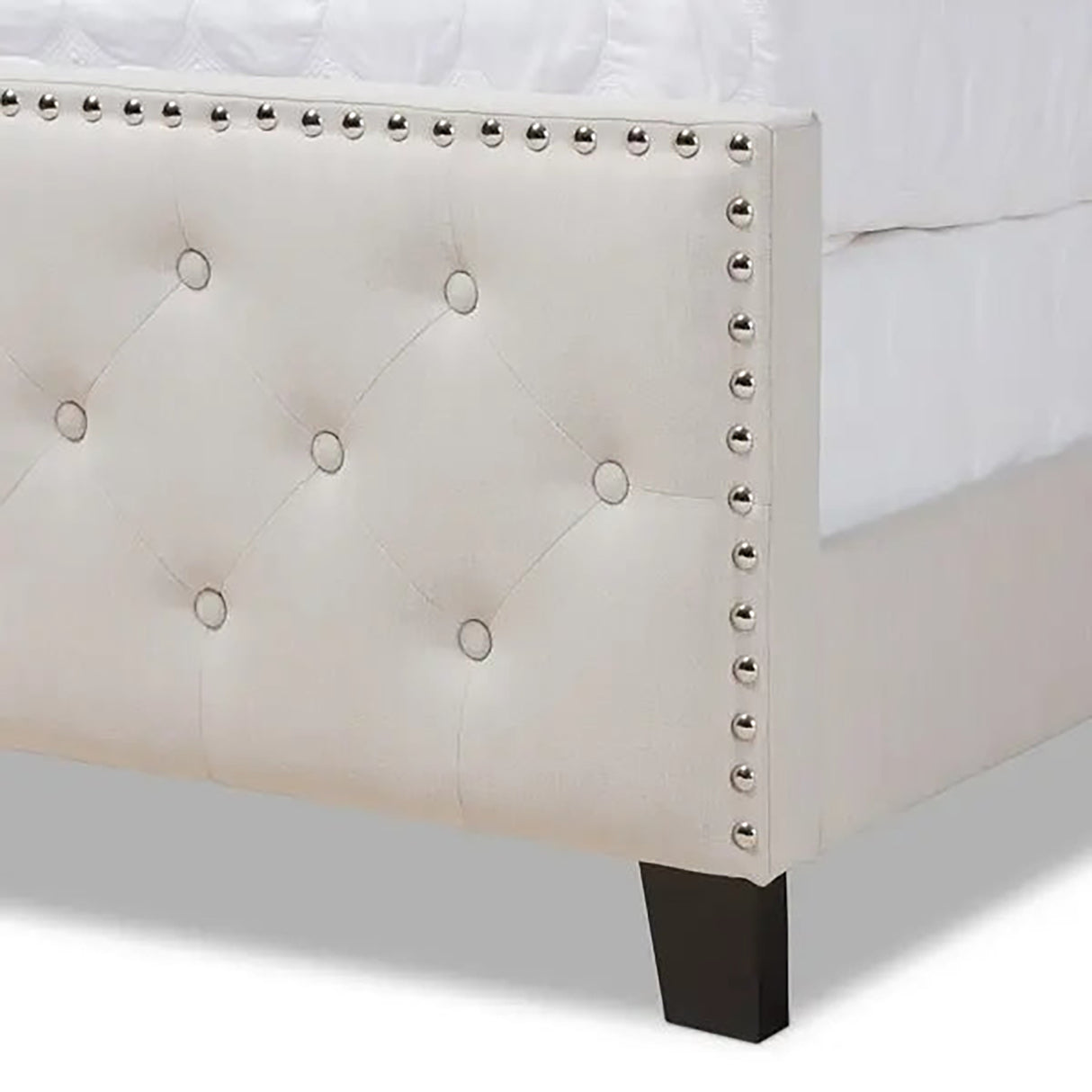 Woodcrest Upholstered Bed in beige Colour With Box Storage