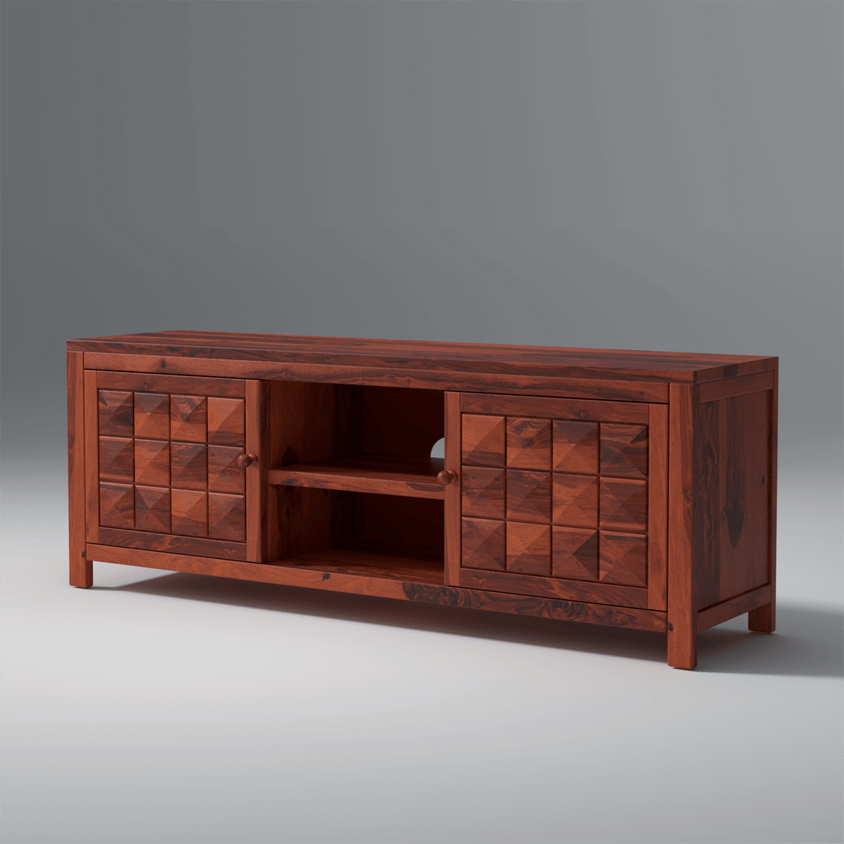 Pluto Sheesham Wood TV Unit In Reddish Rosewood