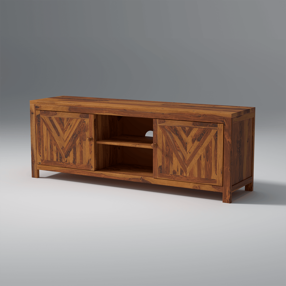 Alpha Sheesham Wood TV Unit In Light Honey