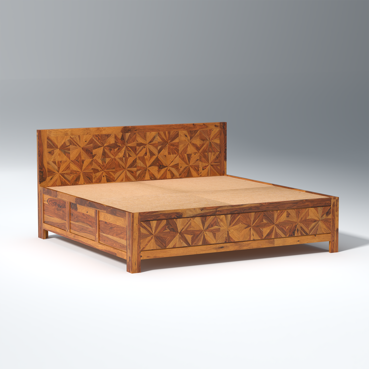 Azalea Sheesham Wood King Size Bed in Light Honey Finish With Box Storage