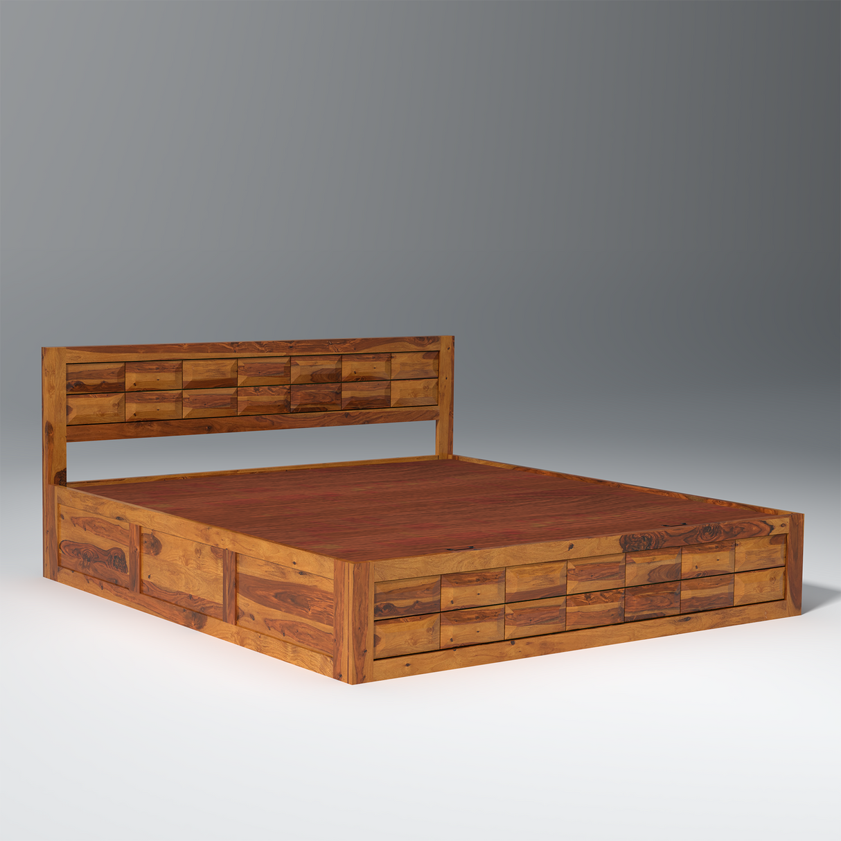 Arcadia Sheesham Wood Storage Hydraulic Bed In Light Honey