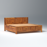 Nostalgic Sheesham Wood Bed in Light Honey Finish With Box Storage