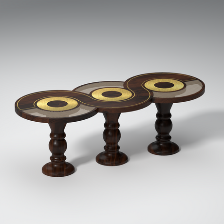 Frappe Fusion Sheesham Wood and Brass plates Coffee Table In Dark Walnut color