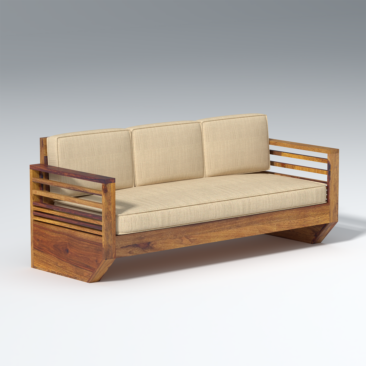 Plushify Sheesham Wood Sofa In Light Honey