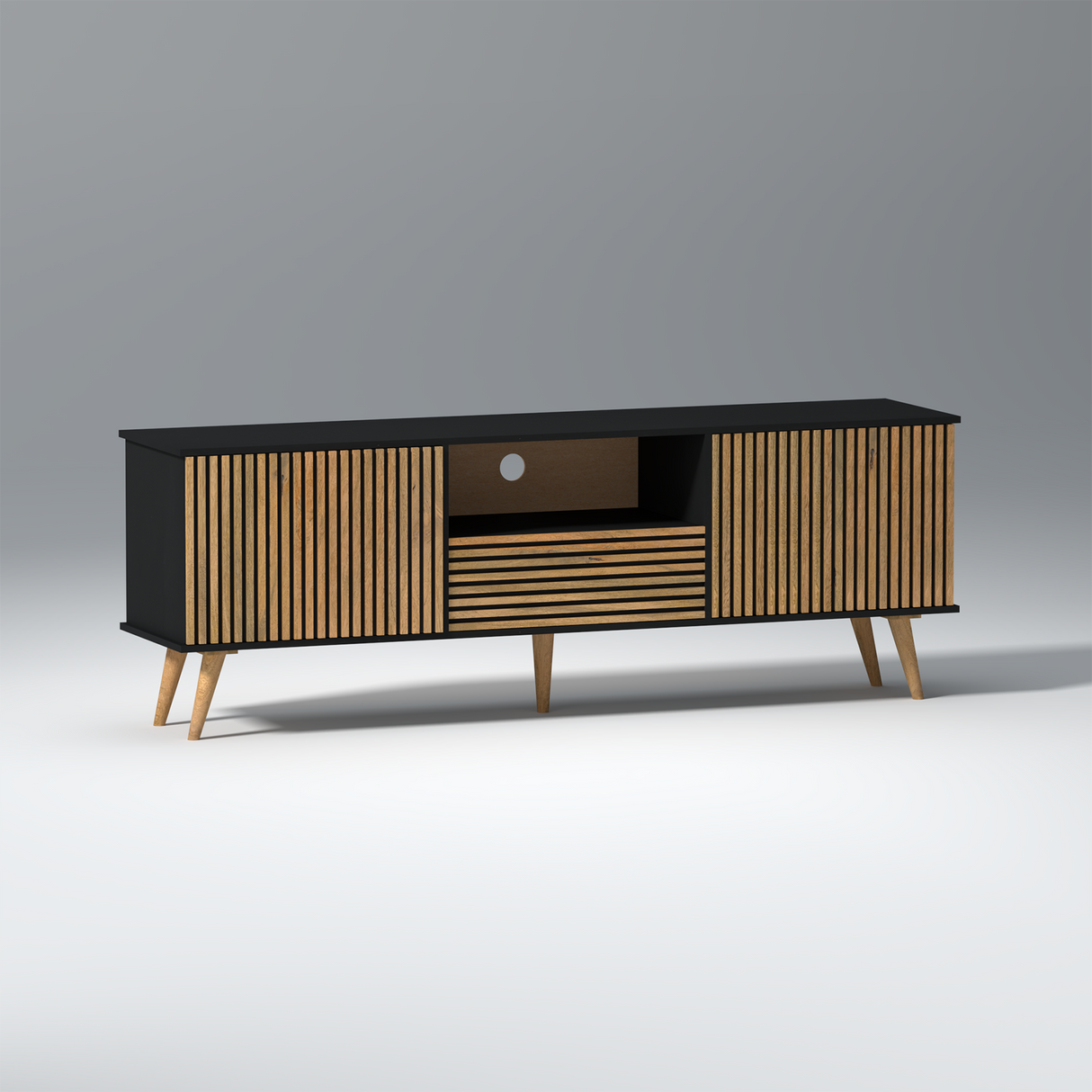 Canyon Mango Wood and MDF TV Unit in Natural and Black Colour