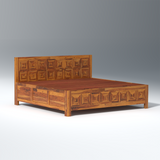 Ember Sheesham Wood Hydraulic Bed in Light Honey Finish With Box Storage