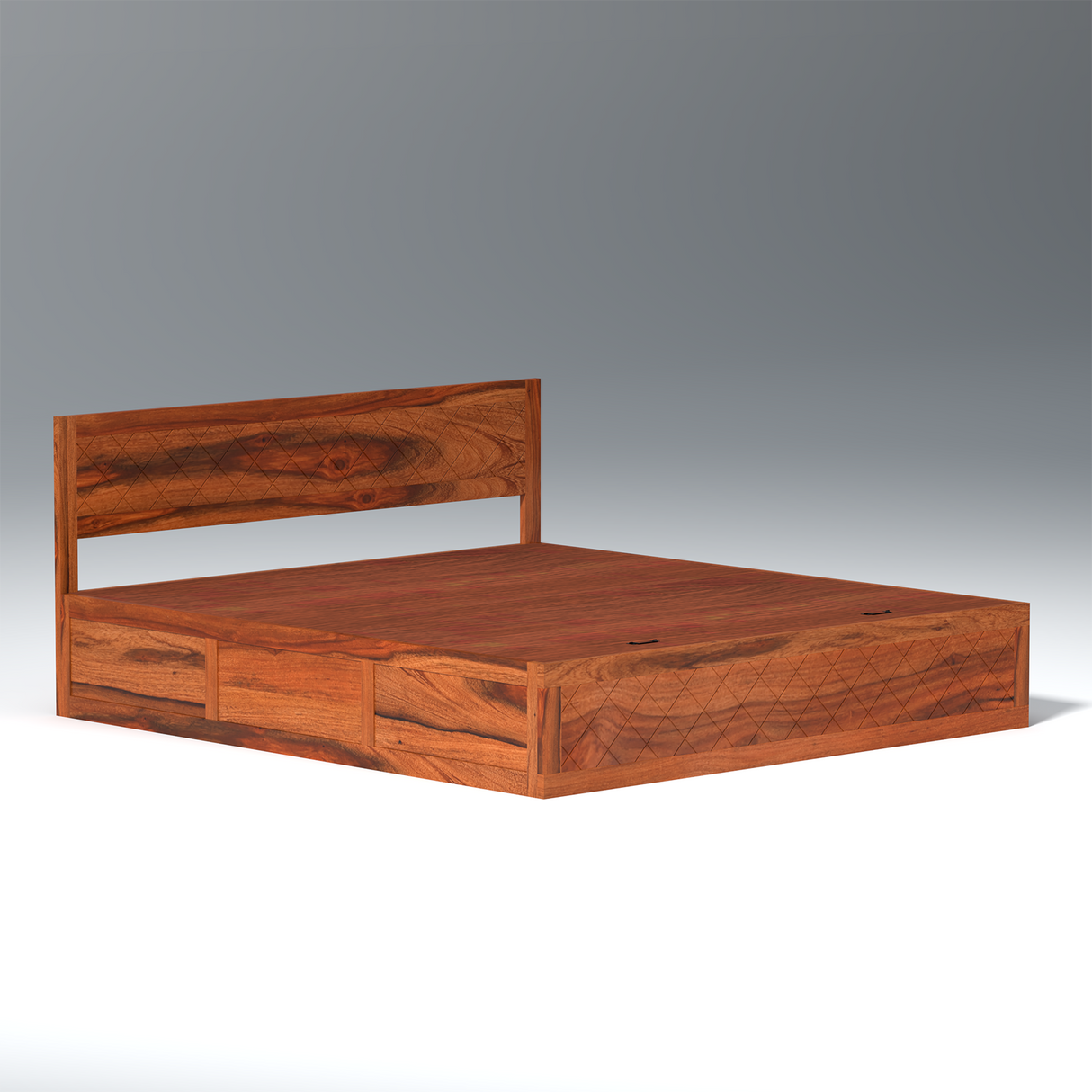 Lofted Sheesham Wood Hydraulic Bed with Box Storage in Maharani Color