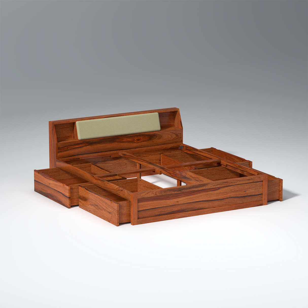 Serene Sheesham Wood bed with Box Storage in Maharani Colour