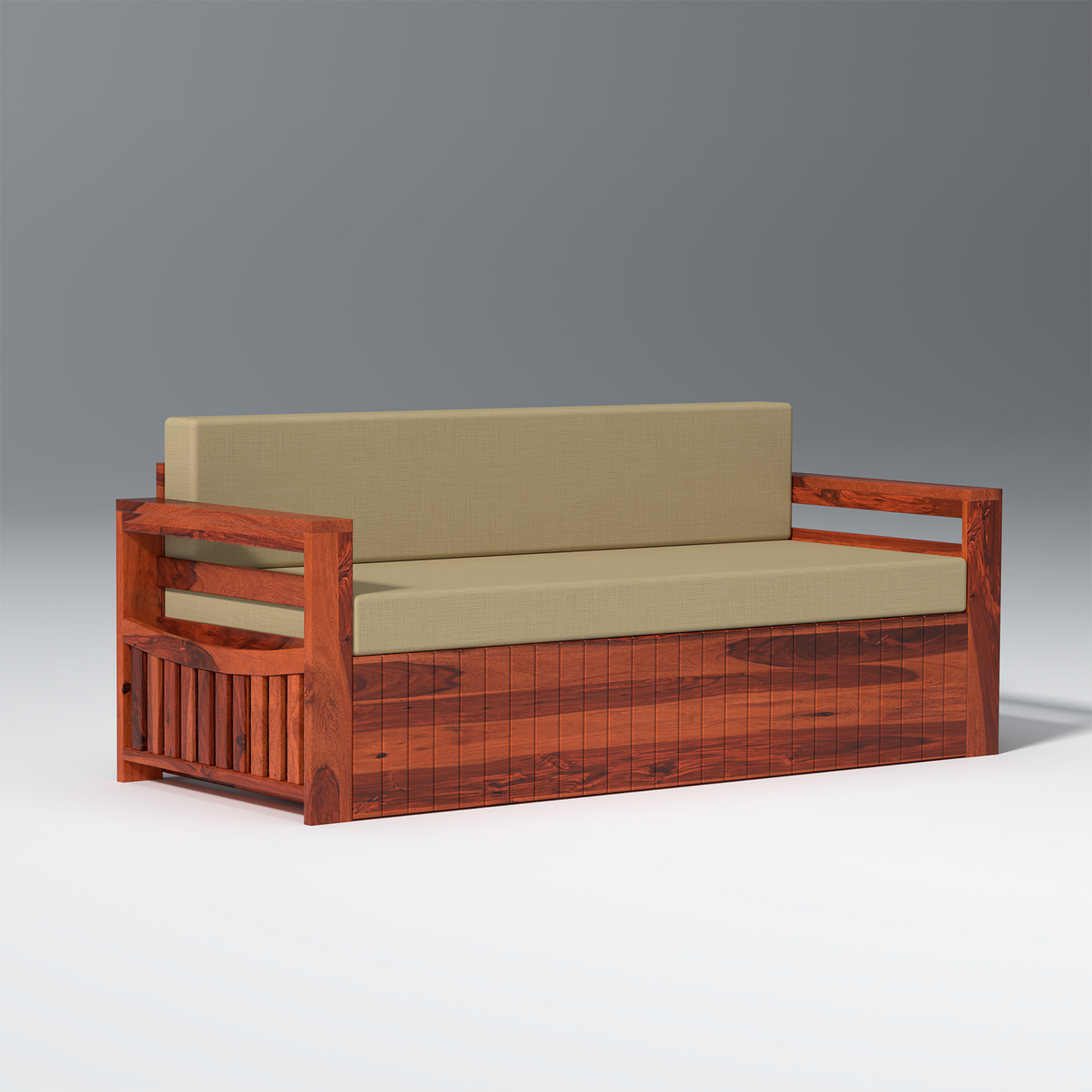 Rousseau Retreat Sofa Cum Bed With Box Storage In Reddish Rosewood