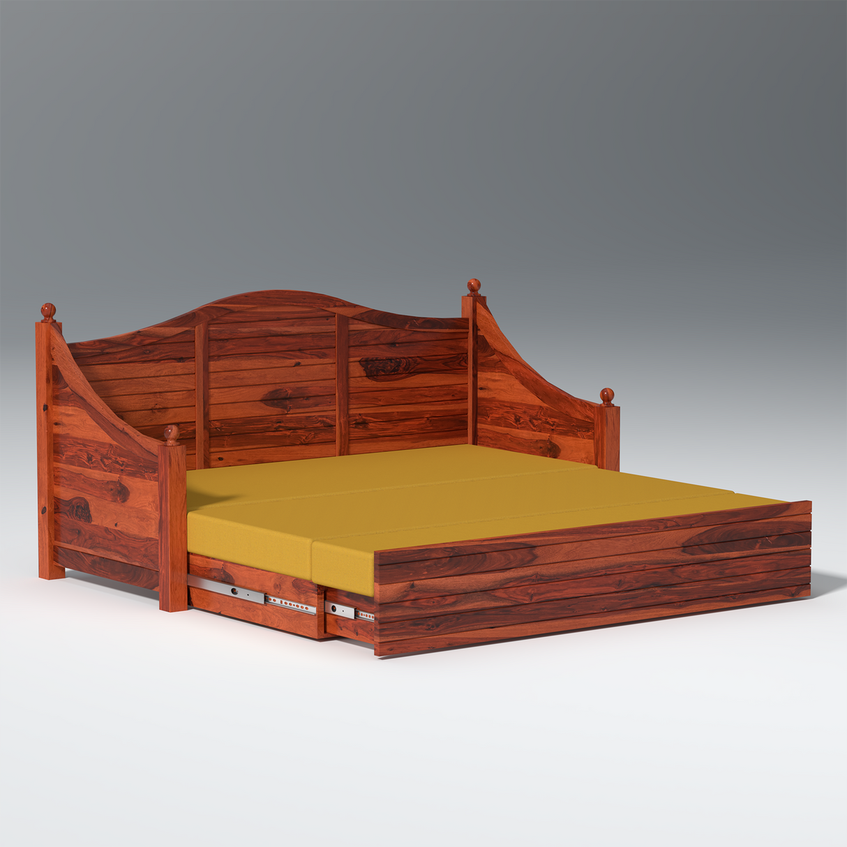 Noddings Nest Sheesham Wood Sofa Cum Bed In Reddish Rosewood