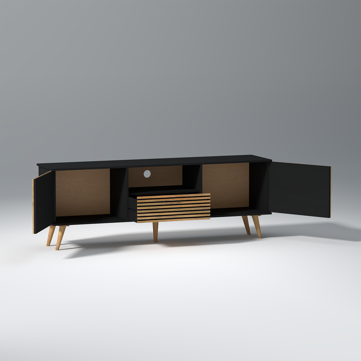 Canyon Mango Wood and MDF TV Unit in Natural and Black Colour