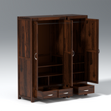 Aurora Three Door Sheesham Wood Wardrobe in Walnut Colour