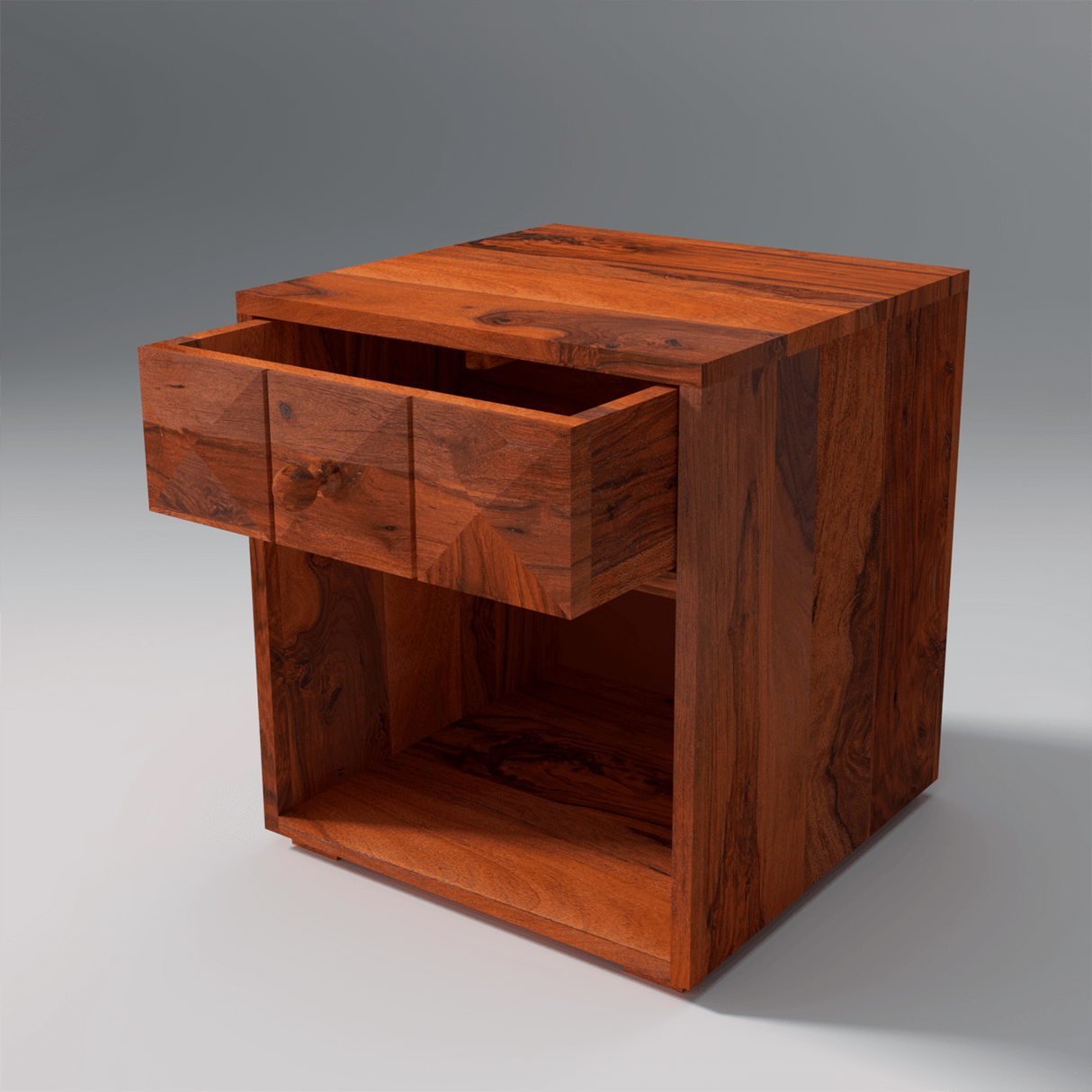 Rica Sheesham Wood Bed Side Table with Drawer In Reddish Rosewood