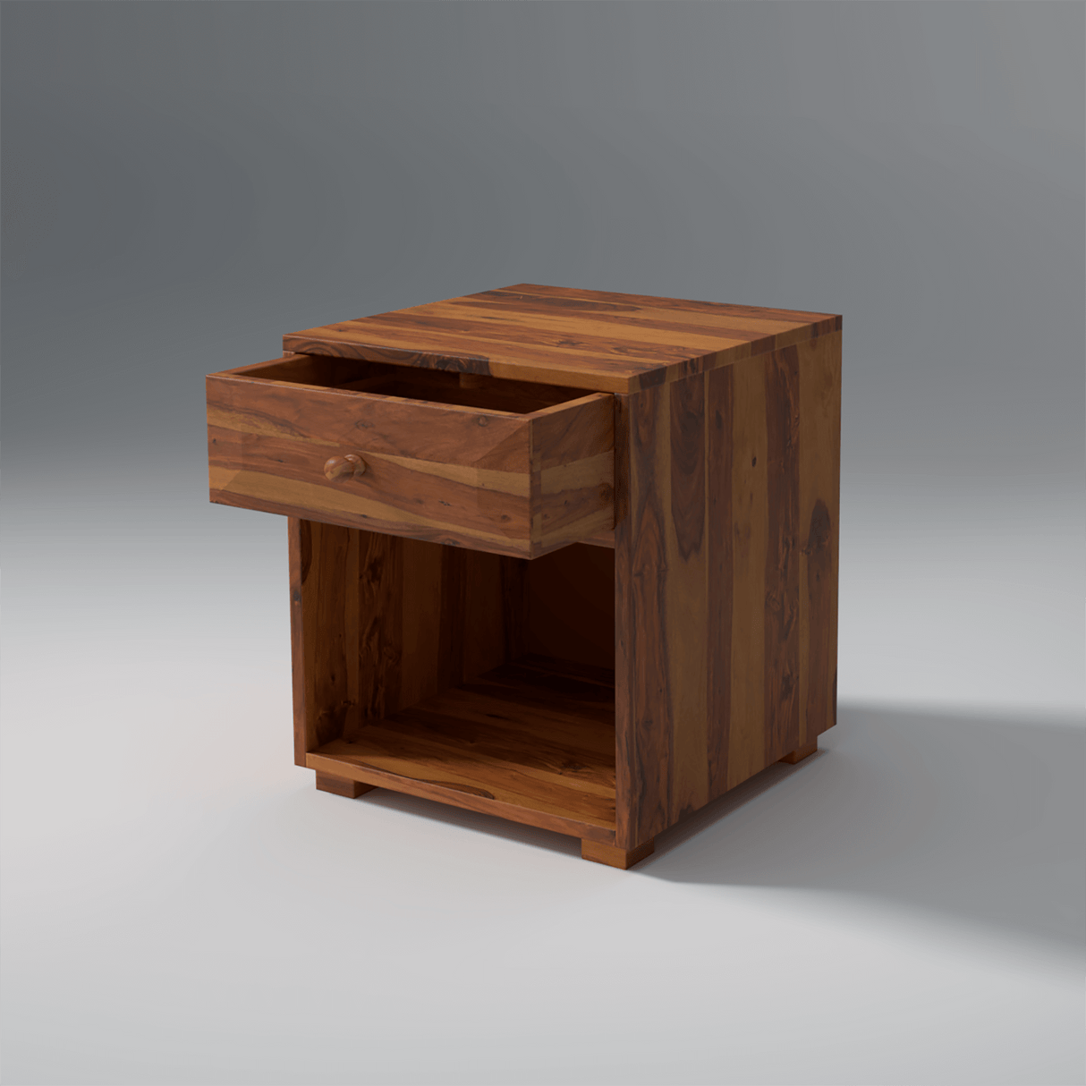 Rivo Sheesham Wood BedSide Table with Drawer In Light Honey