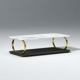 Corto Mango wood Marvel Top and Iron Coffee Table In White and Black Color