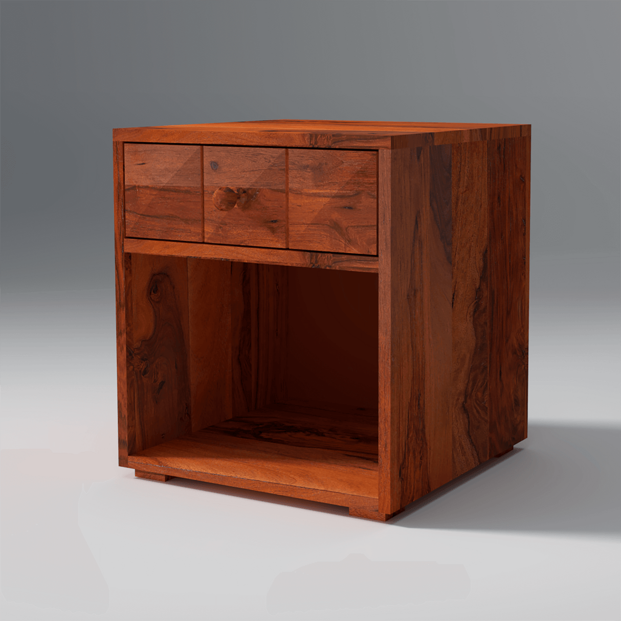 Rica Sheesham Wood Bed Side Table with Drawer In Reddish Rosewood