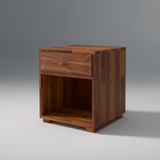 Rivo Sheesham Wood BedSide Table with Drawer In Light Honey