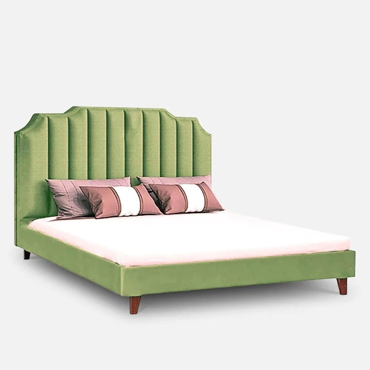 Ridge Upholstered Bed in green Colour Without Box Storage