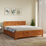 Nostalgic Sheesham Wood Bed in Light Honey Finish With Box Storage