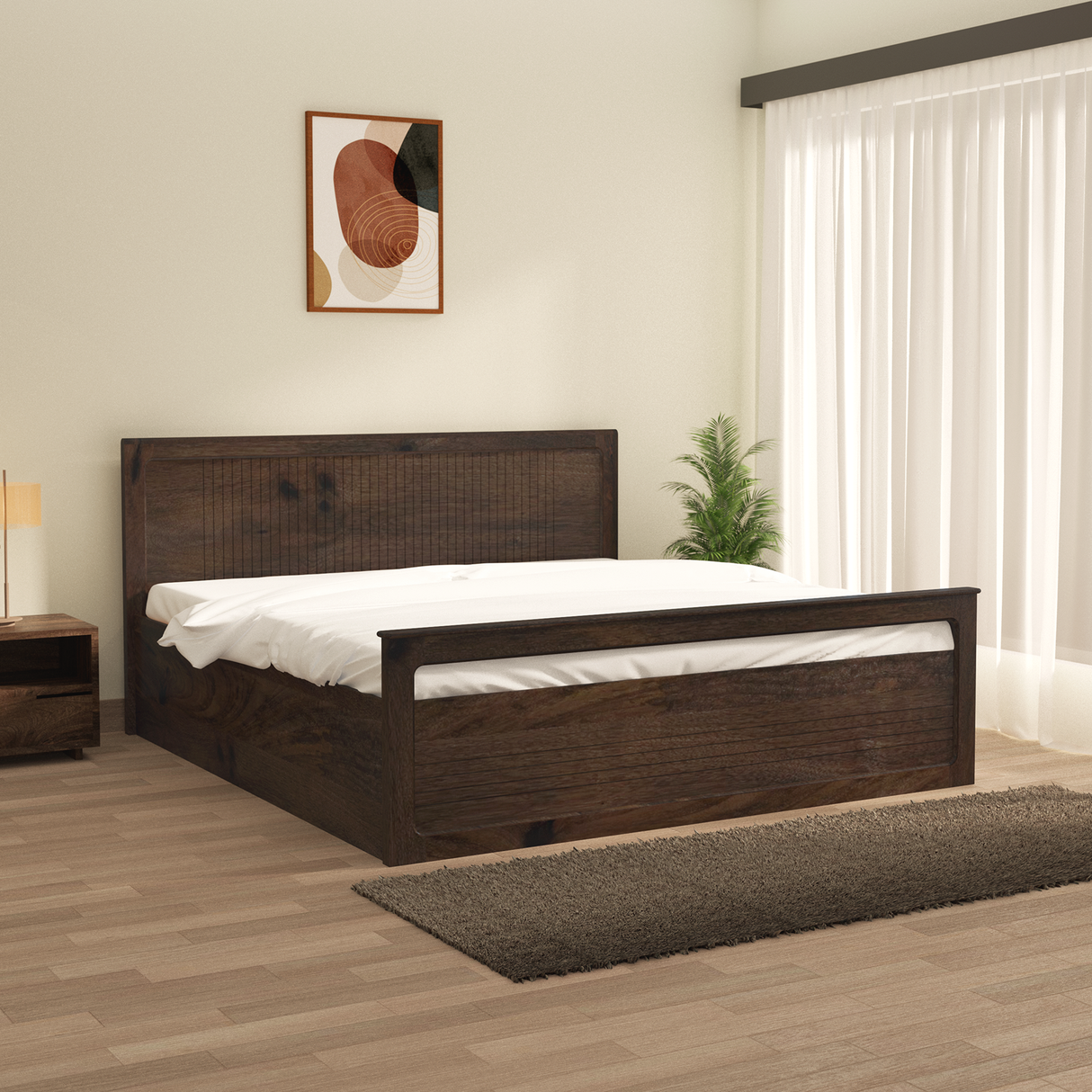 Magama Mango wood King size Bed in Walnut colour With Box Storage