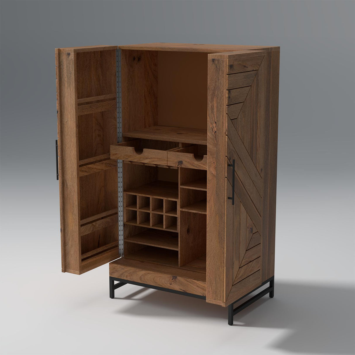 Glint Bar Mango Wood Cabinet in Natural Finish