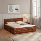 Pluto Sheesham Solid Wood Bedwith Storage In Reddish Rosewood