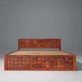 Pluto Sheesham Solid Wood Bedwith Storage In Reddish Rosewood