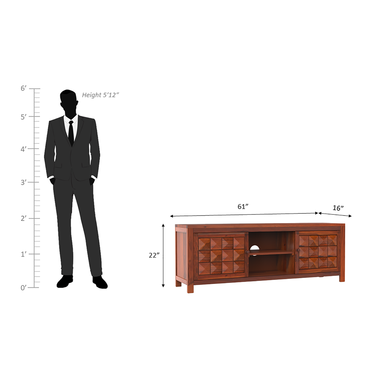 Pluto Sheesham Wood TV Unit In Reddish Rosewood