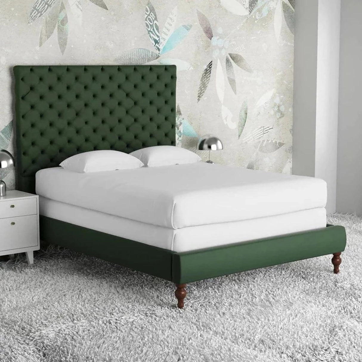 Sylvalley Upholstered Bed in green Colour Without Box Storage