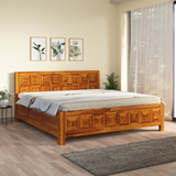 Ember Sheesham Wood Hydraulic Bed in Light Honey Finish With Box Storage