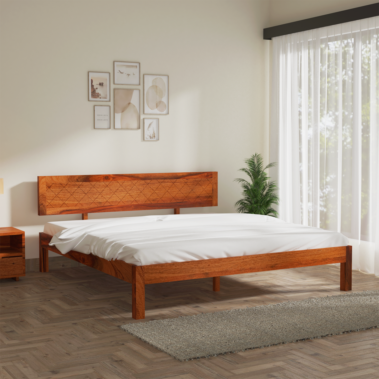 Lofted Sheesham Wood bed Without Storage in Maharani Color