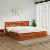 Lofted Sheesham Wood Hydraulic Bed with Box Storage in Maharani Color