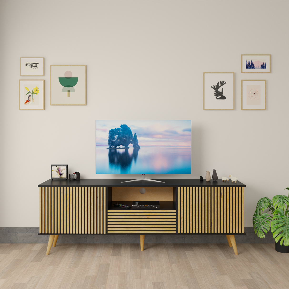 Canyon Mango Wood and MDF TV Unit in Natural and Black Colour