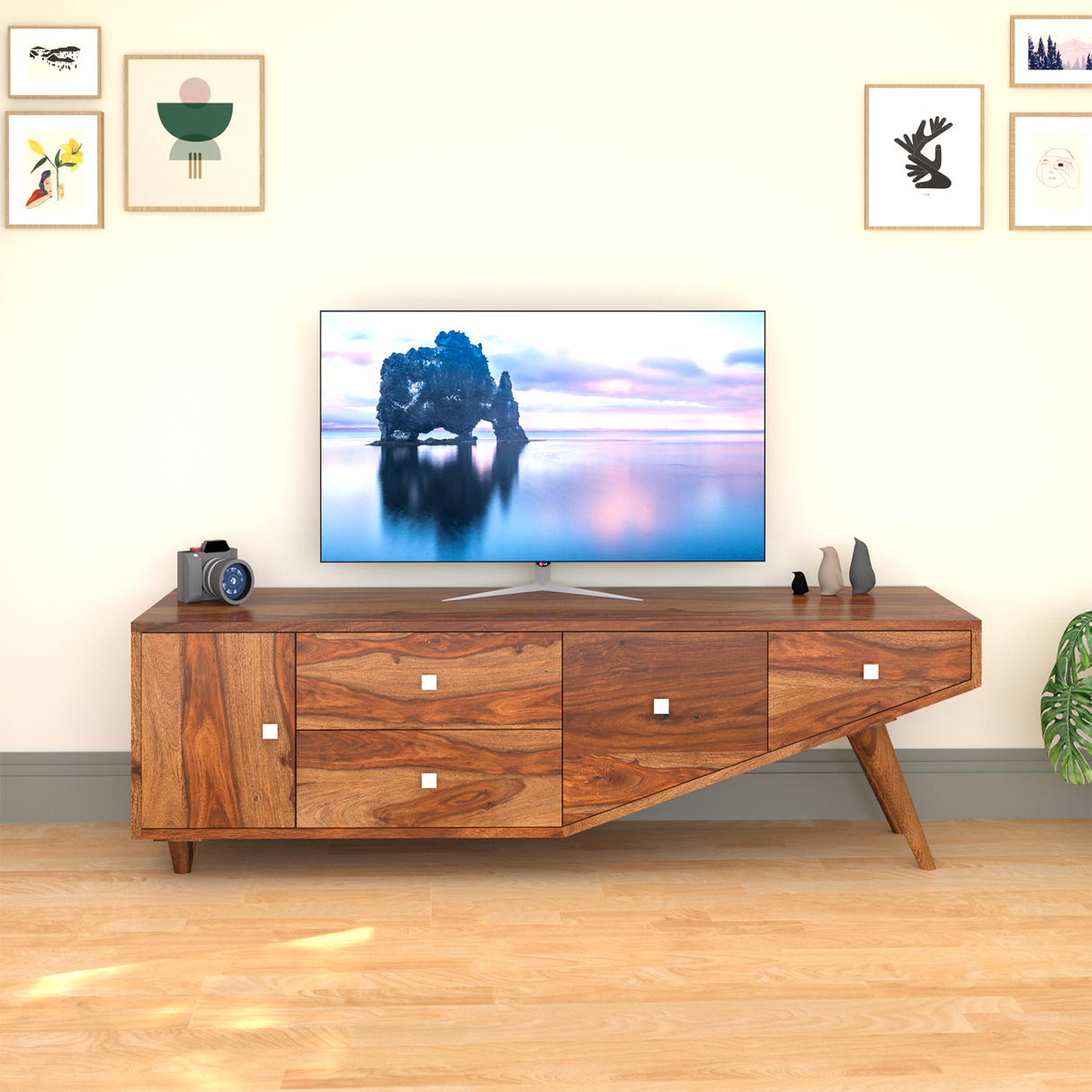 Willow Sheesham Wood TV Unit in Light Walnut Colour