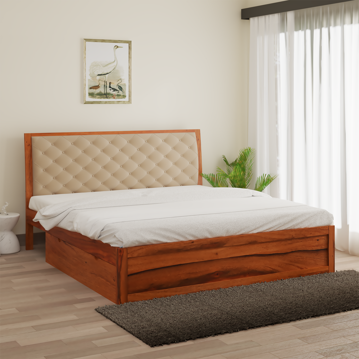 Eleganz Sheesham Wood Bed with Box Storage in Maharani Colour