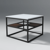 Mello Iron And Particle Board Coffee Table In White + Dark Walnut
