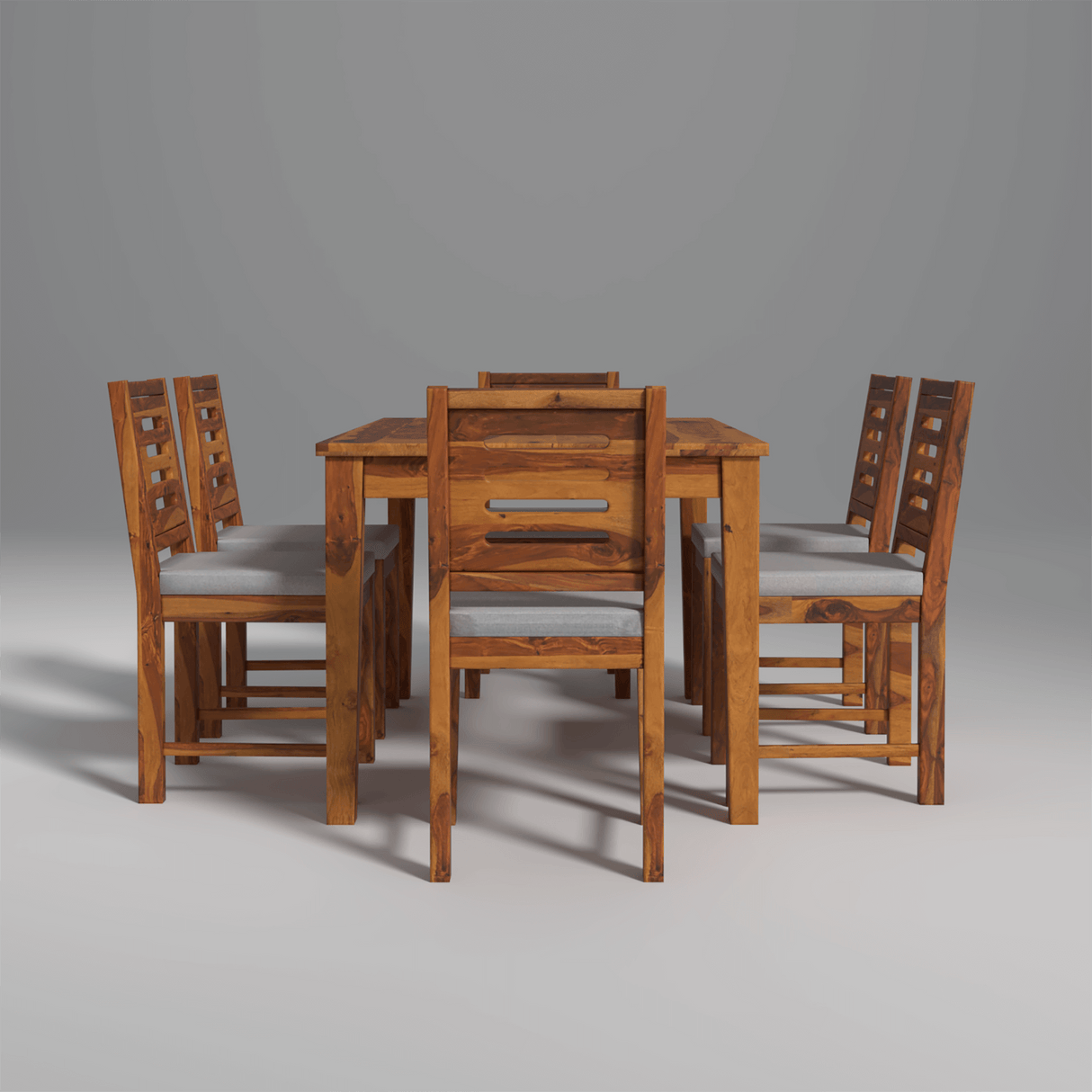 Orbital Sheesham Wood Dining Table Set (6 seater) In Light Honey