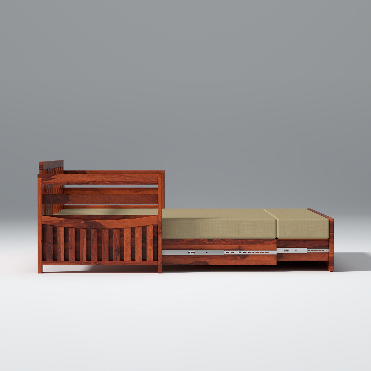 Rousseau Retreat Sofa Cum Bed With Box Storage In Reddish Rosewood