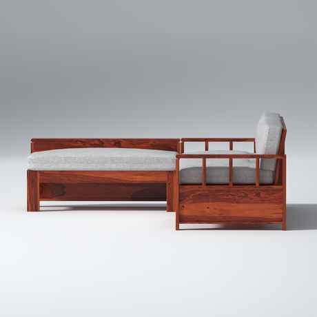 Eirini L Shape Sheesham Wood Sofa In Light Honey