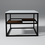 Mello Iron And Particle Board Coffee Table In White + Dark Walnut