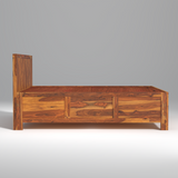 Alpha Sheesham Wood Storage Hydraulic Bed In Light Honey