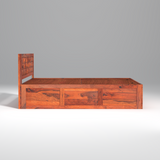 Pluto Sheesham Wood Storage Hydraulic Bed In Reddish Rosewood