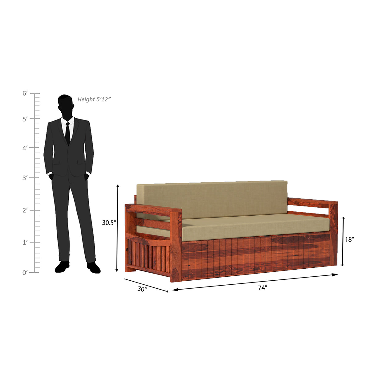 Rousseau Retreat Sofa Cum Bed With Box Storage In Reddish Rosewood