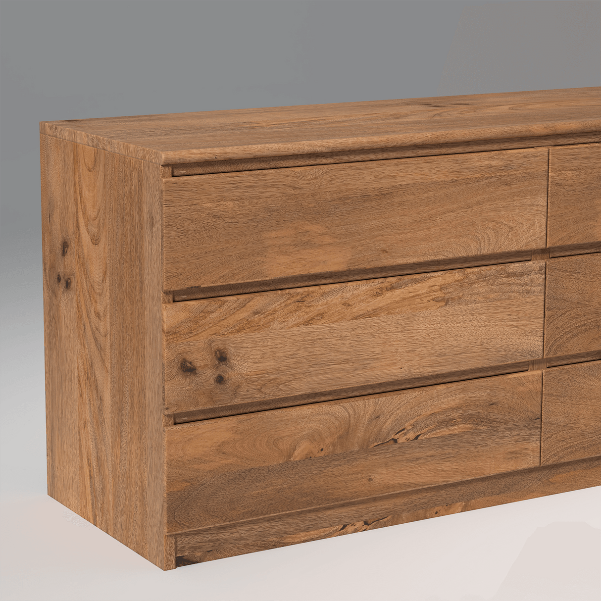Winsome Mango Wood Dresser Table with 6 Drawers in Natural Finish