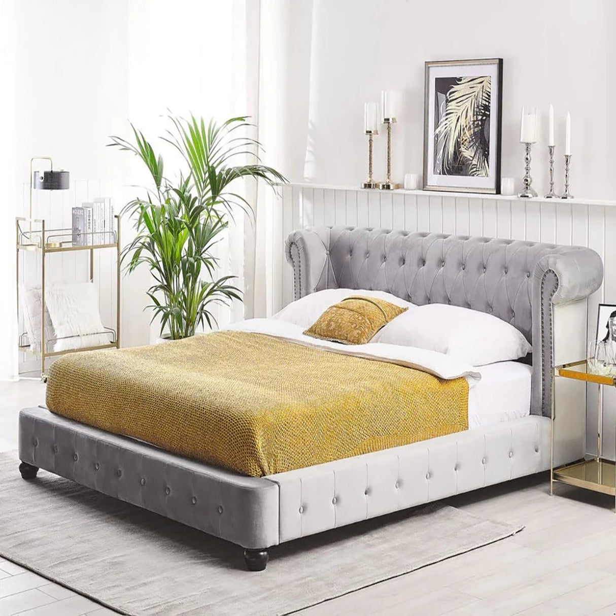 Logmore Upholstered Bed in Grey Colour With Box Storage