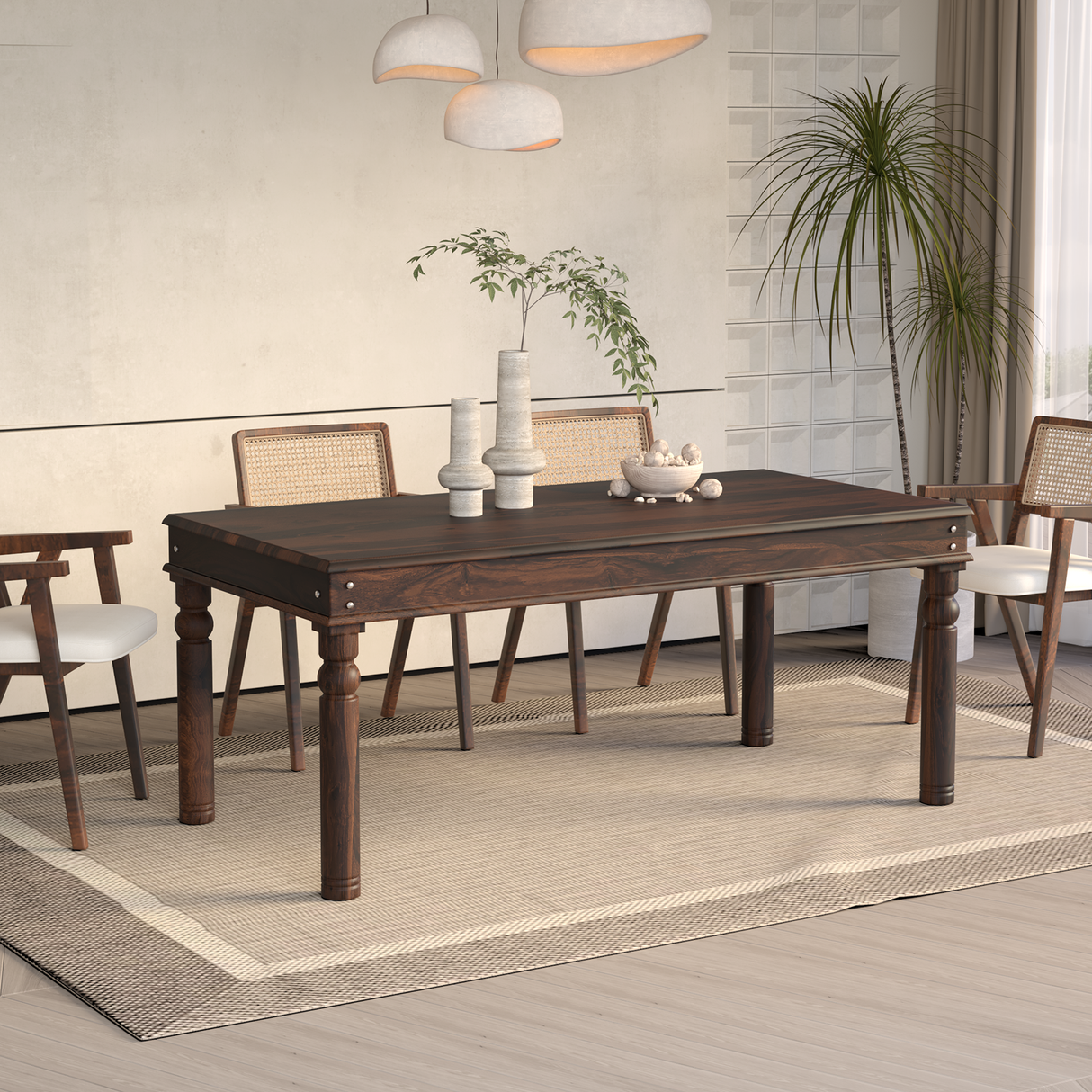 Adria Sheesham Wood Dining Table 6 Seater In Walnut